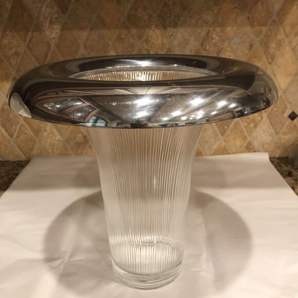 Rare Retired Nambe Metal Crystal Sunburst Vase - Picture 4 of 9